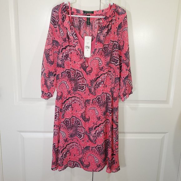 New Ralph Lauren Pink Paisley Dress - Picture 12 of 14